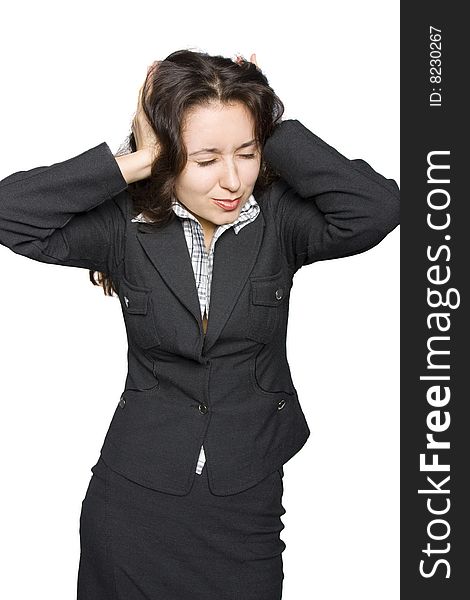 Young businesswoman holding her head