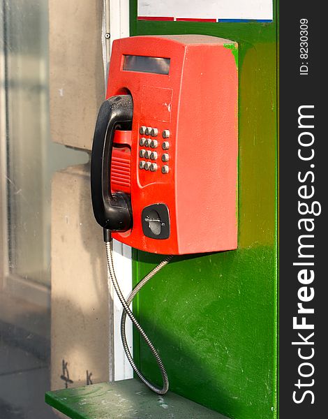 Stationary telephone on street in St. Petersburg, Russia