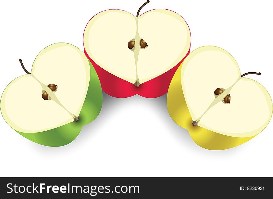 Three apples in heart form.