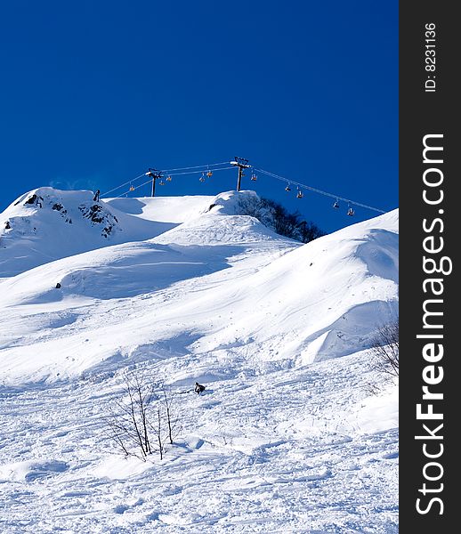 Cableway on ski resort. view on the slope