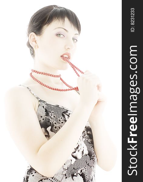 Attractive Young Girl With Red Necklace