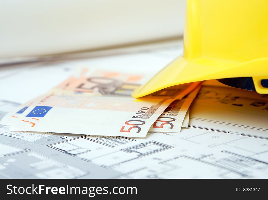 Architecture background, euro money and construction