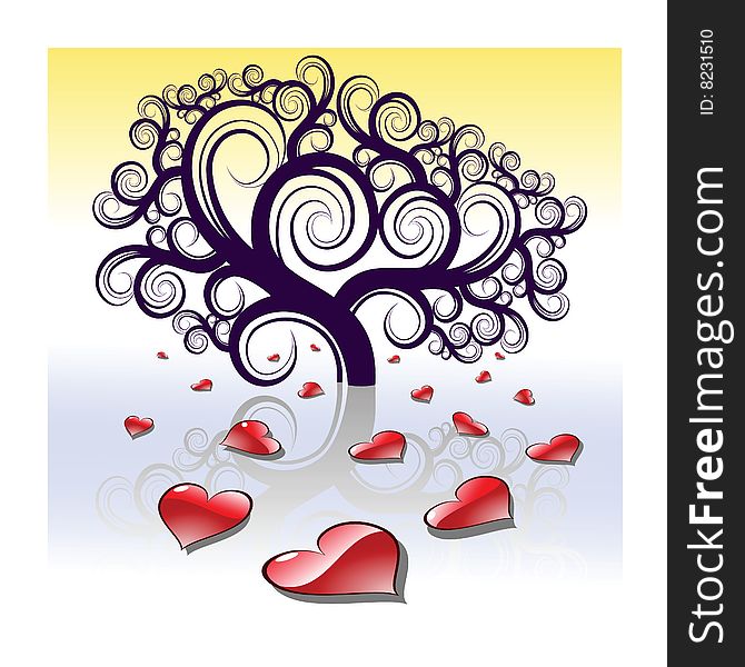 Tree and hearts. Artistic vrctor illustration.