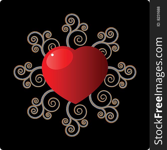 Shiny red heart. Vector illustration.