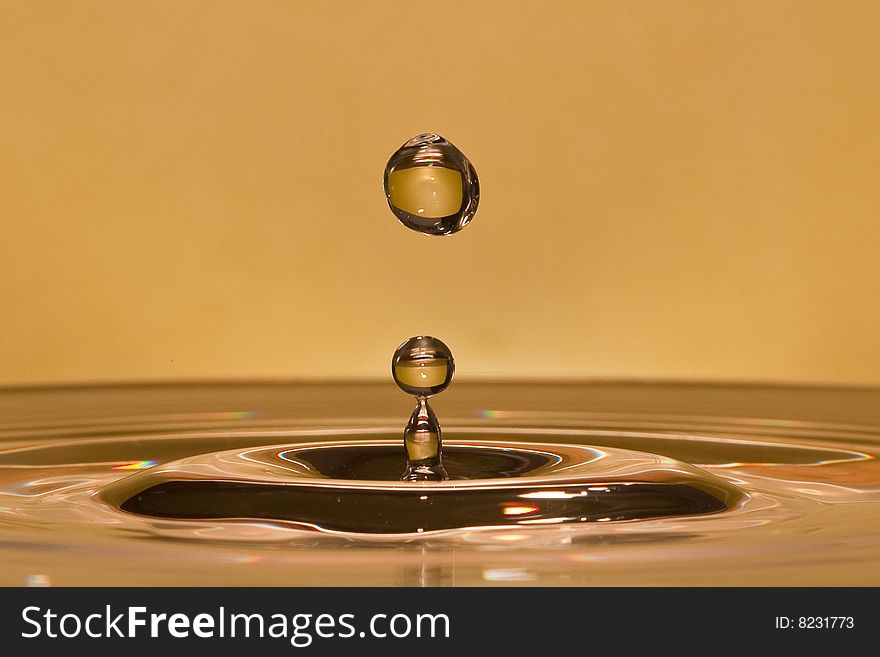 Falling drops in yellow environment