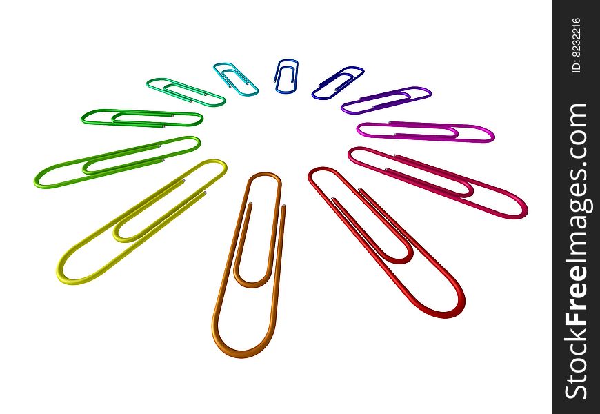 12 colored paper clips located on a circle. 12 colored paper clips located on a circle