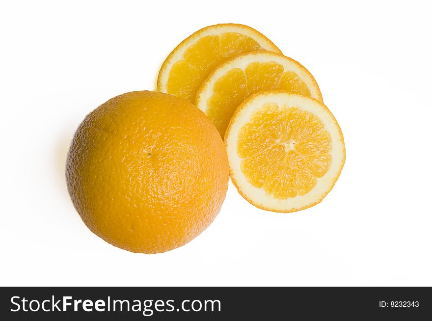 Orange and slices isolated on a white background