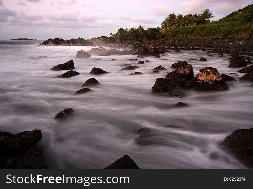 A scenic Hawaiian shoreline captured in slow shutter. A scenic Hawaiian shoreline captured in slow shutter