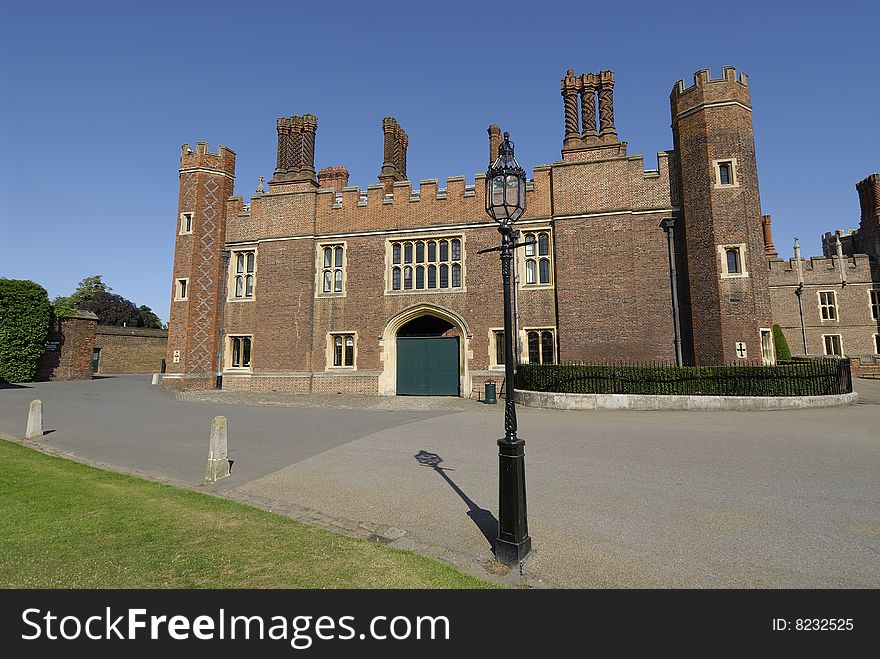 A castle and street in England on a clear day. A castle and street in England on a clear day