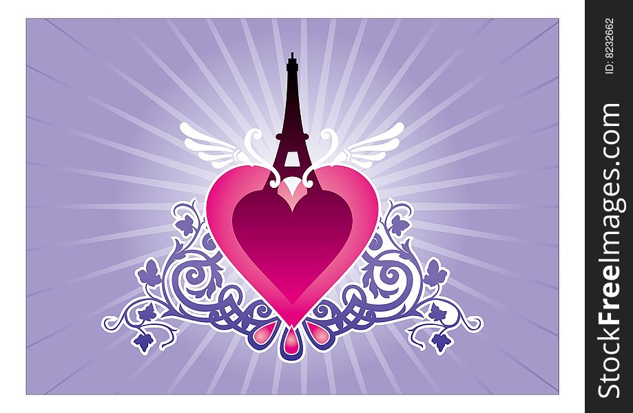 The image with a heart,floral ornament,tower,and wings. The image with a heart,floral ornament,tower,and wings.