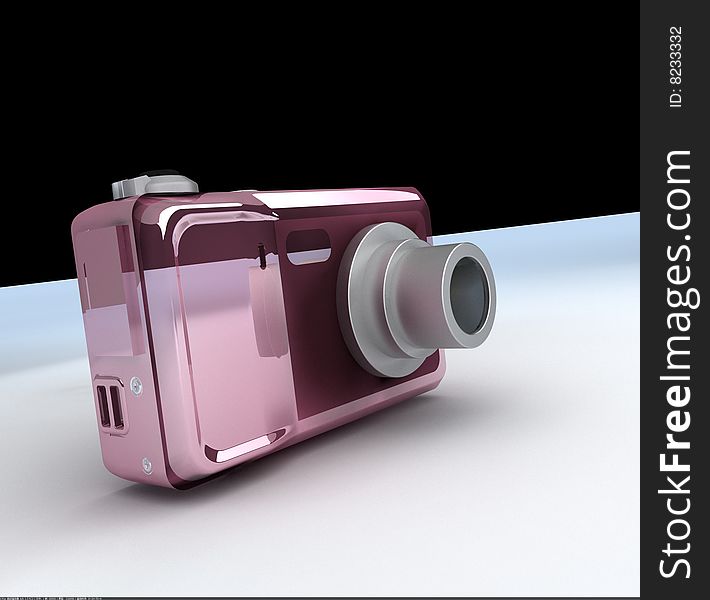 A digital compact camera isolated on black and white background