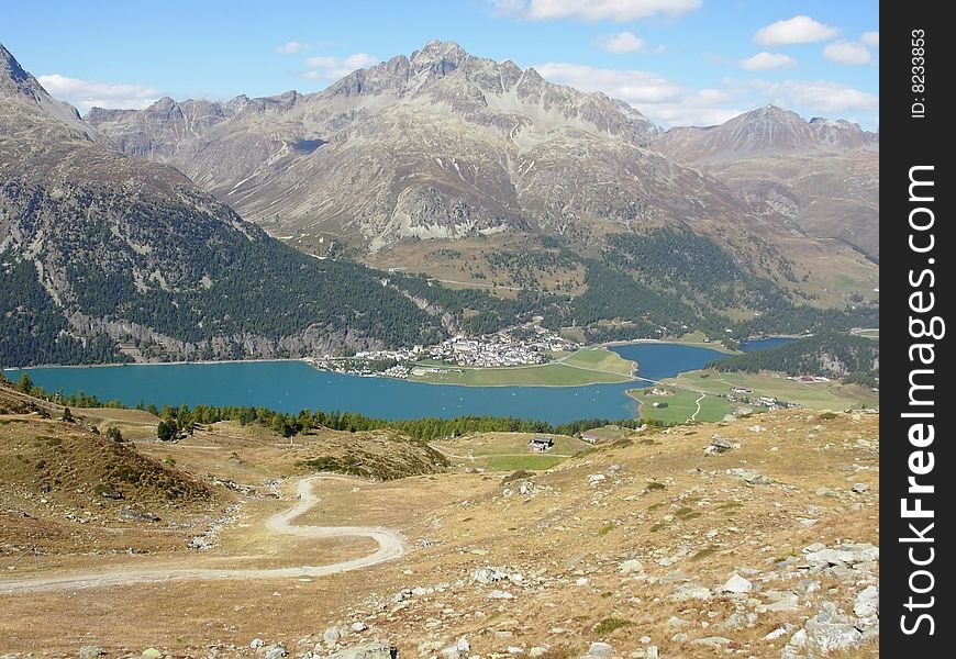 Beautiful hiking trail in Swiss alps