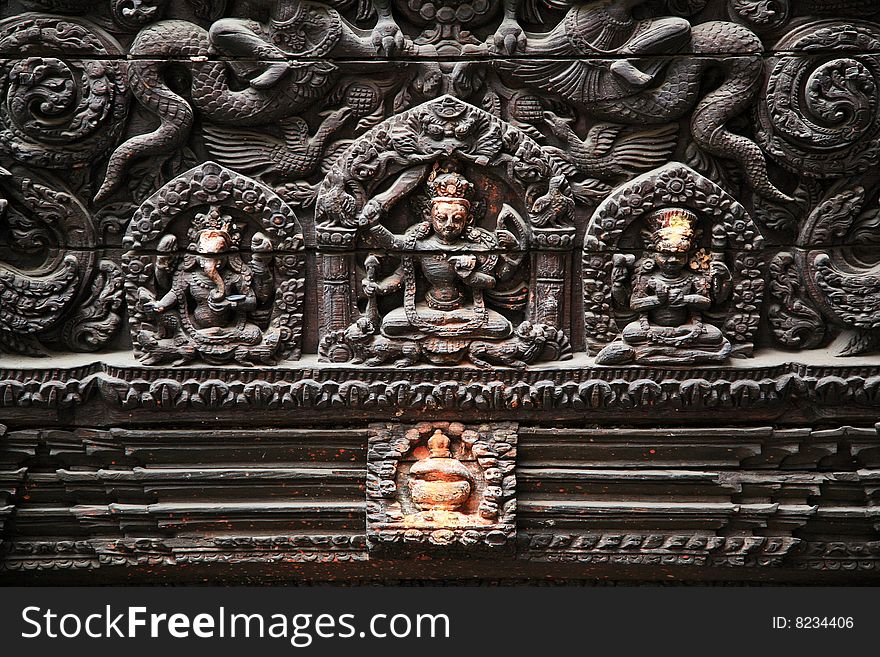 Buddhist sculpture in patan, wood