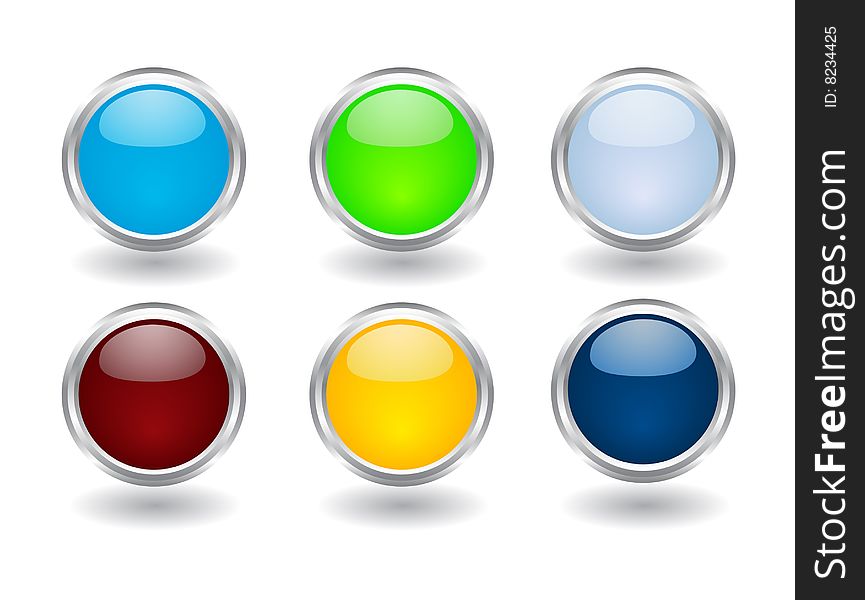 Set of six buttons over white background. Set of six buttons over white background