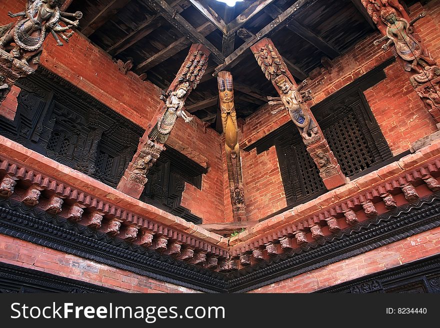 Patan durbar square on the temple sculptures. Patan durbar square on the temple sculptures.