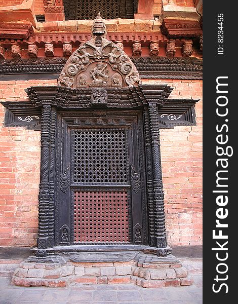 Traditional wood door in the nepal