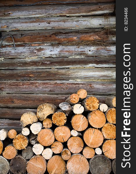 Stock photo: an image of  logs at the wooden wall. Stock photo: an image of  logs at the wooden wall