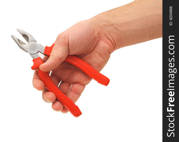 Red Combination Pliers Held In Hand