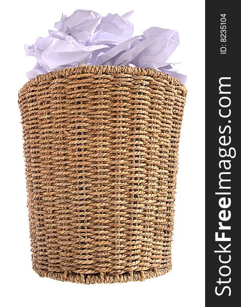 Wastepaper bin isolated against a white background