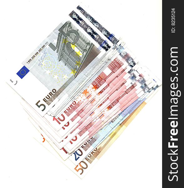 A photo of european banknotes. A photo of european banknotes