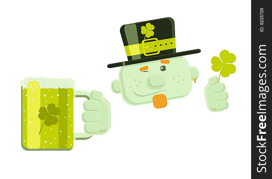 Vector winking leprechaun with green beer