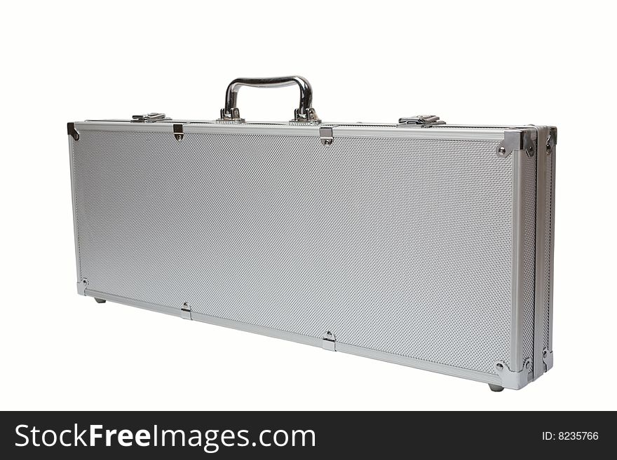 Grey metallic briefcase isolated on white background