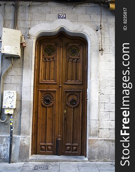 Old wood door in the city