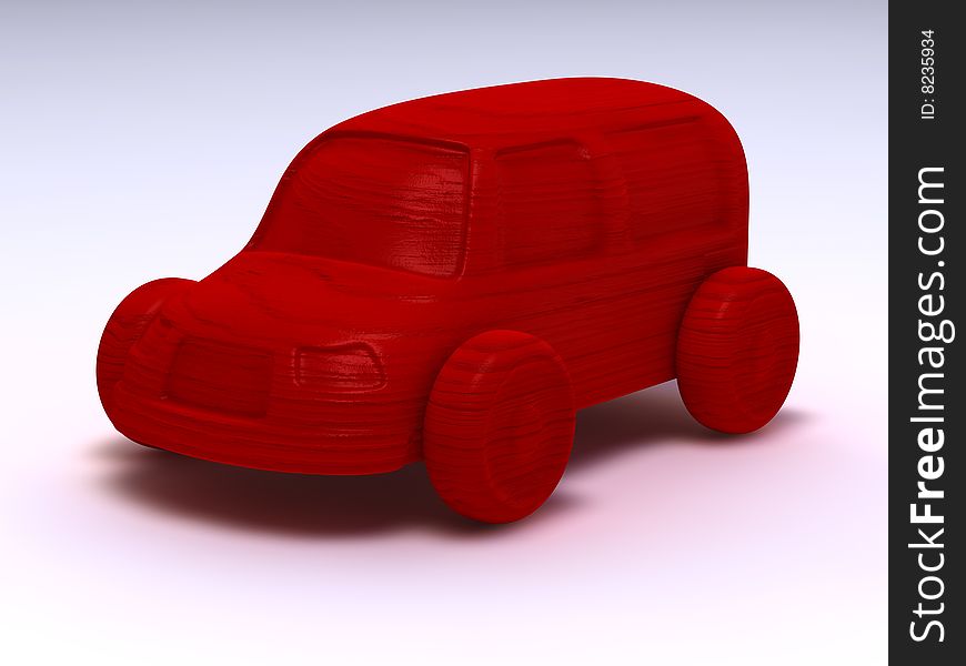 Red wooden car on white background