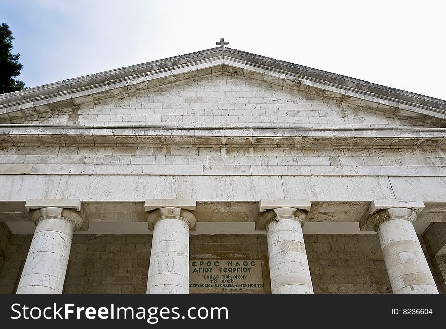 Rare ancient Greek temple alike, orthodox church at Corfu