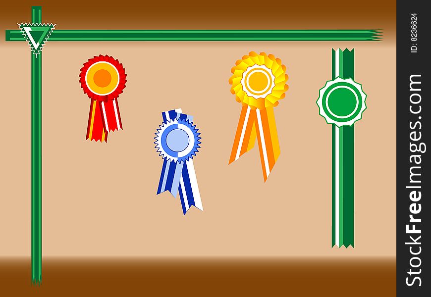 Colored rosettes against the brown background