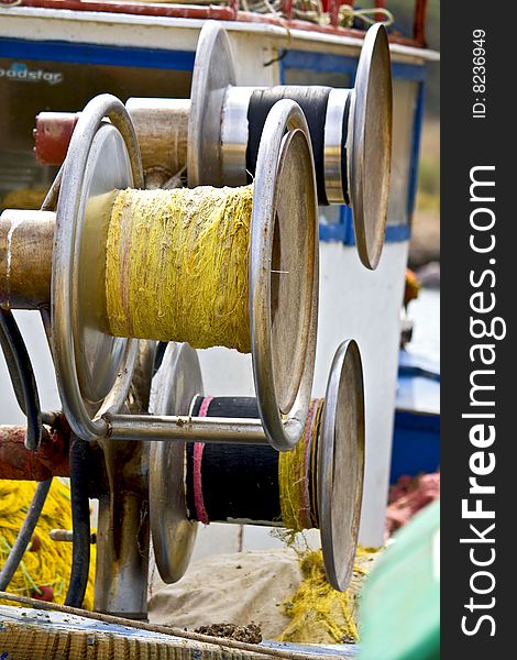 Detail view from an old traditional fishing boat. Detail view from an old traditional fishing boat