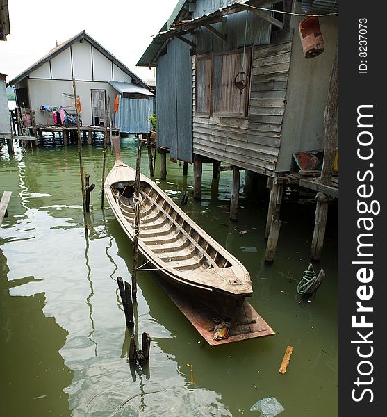 Muslim floating village boat vertical, Thailand