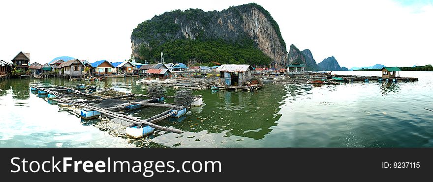 Muslim floating village panorama, Thailand