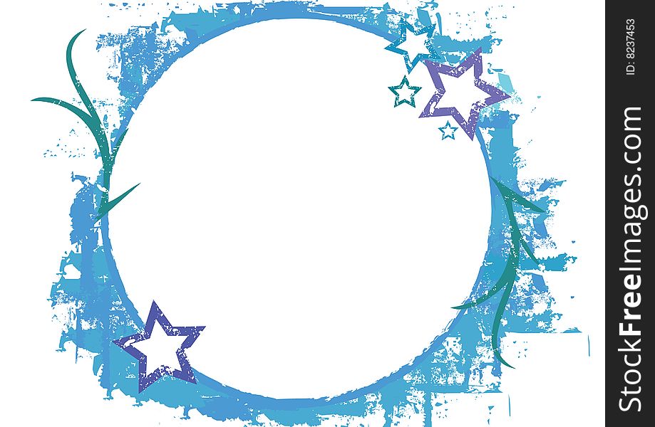 Abstract grunge frame circle shaped with stars