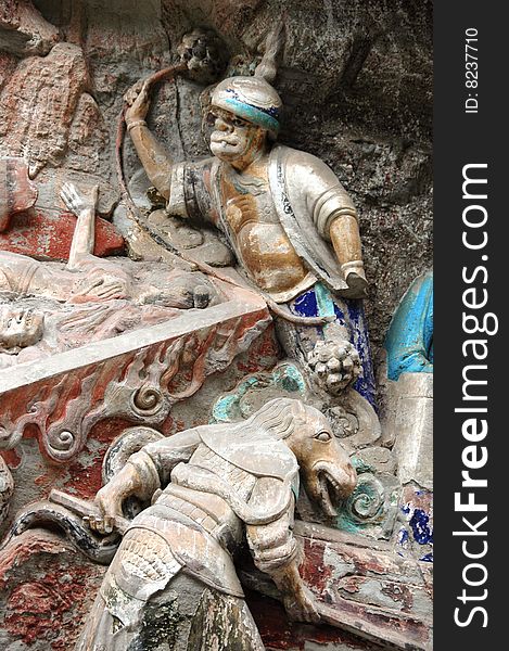 The Dazu Rock Carvings in Dazu County (China) is a collection of Budhist statues and compositions of the highest artistic attainment. The Dazu Rock Carvings were built from 650 in the Tang Dynasty and continued to the Ming Dynasty (1368-1644) and the Qing Dynasty (1616-1911). The Dazu Rock Carvings in Dazu County (China) is a collection of Budhist statues and compositions of the highest artistic attainment. The Dazu Rock Carvings were built from 650 in the Tang Dynasty and continued to the Ming Dynasty (1368-1644) and the Qing Dynasty (1616-1911).