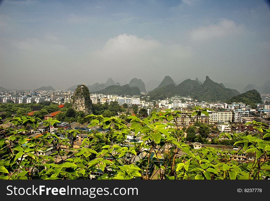 Cityscape of Guilin with the hills, China. Cityscape of Guilin with the hills, China