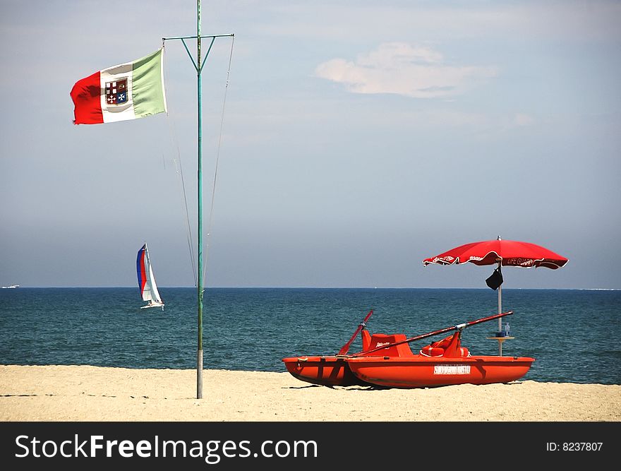 Lifeguard place on an italian beach, Circeo, central Italy