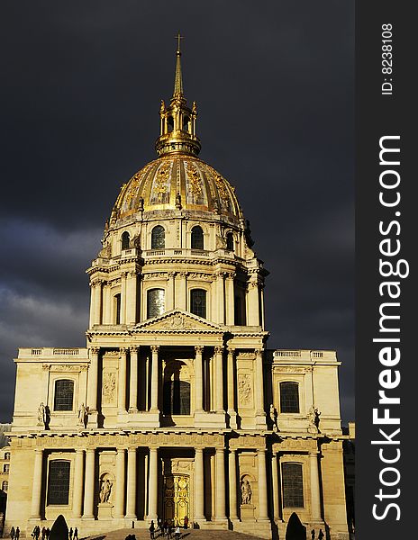 Splendid building with the cloudy sky, dome with golden decoration. Splendid building with the cloudy sky, dome with golden decoration