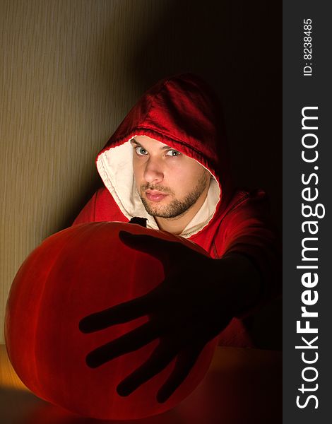 Awesome man holds ball of light in his hands. Awesome man holds ball of light in his hands