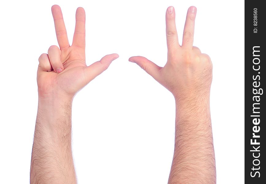 Male hands counting number 3