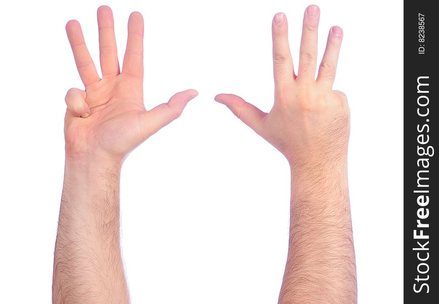 Male hands counting. Number 4