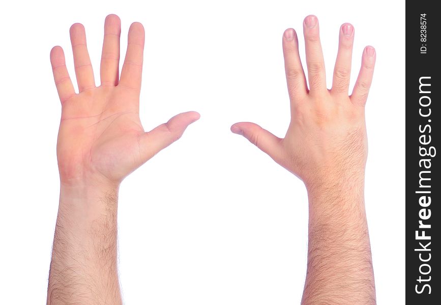 Male hands counting number 5