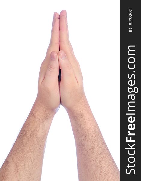 Male hands counting - prayer on white