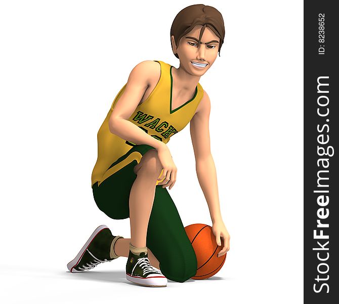 Young manga character in basketball clothes With Clipping Path. Young manga character in basketball clothes With Clipping Path