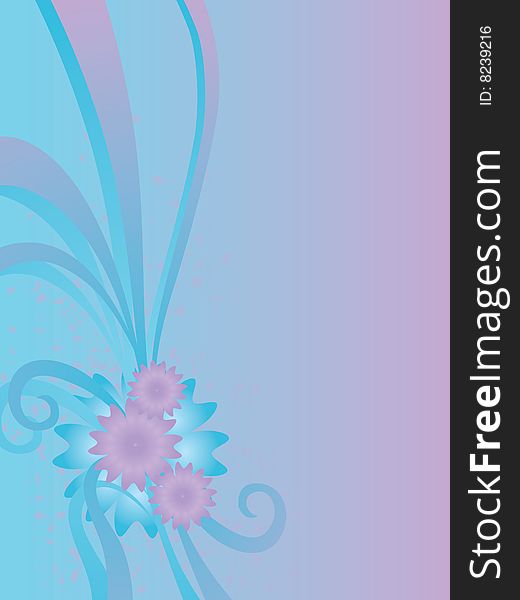 Flowers and ribbons on blue on a abstract background