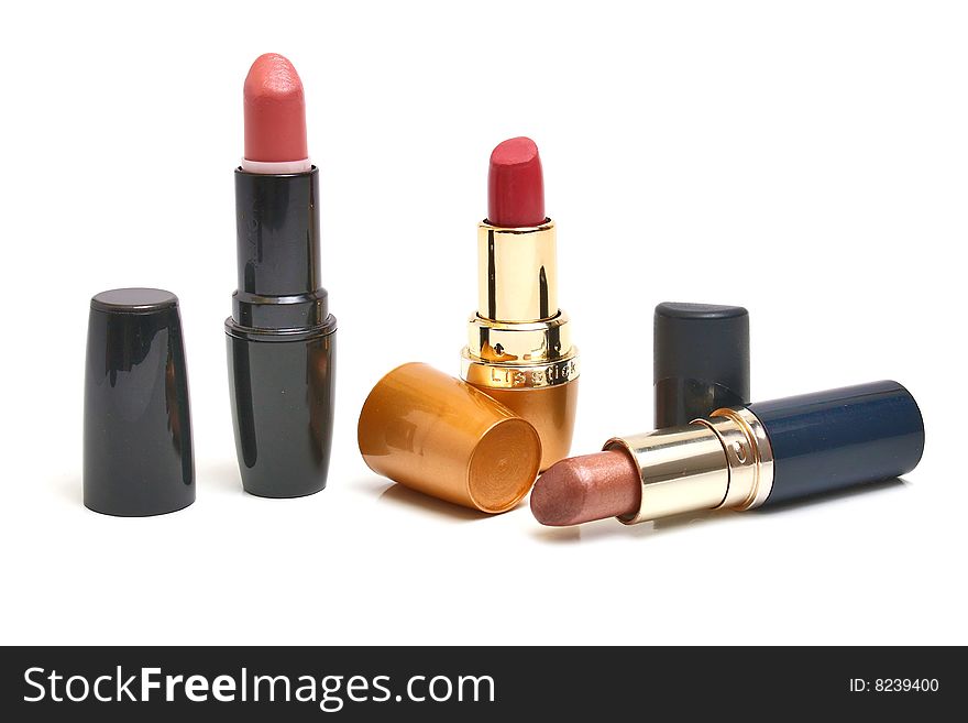 Lipstick cosmetics for woman isolated on white background