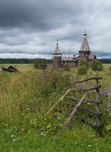 Ancient Wooden Russian Church, Storm-clouds In Sky Stock Image Ancient Wooden Russian Church, Storm-clouds In Sky Stock Image