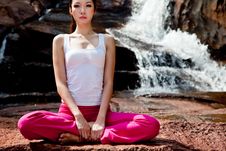 Young Woman Relaxing By The Waterfall Royalty Free Stock Images Young Woman Relaxing By The Waterfall Royalty Free Stock Images