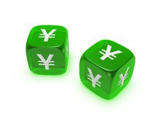 Pair Of Translucent Green Dice With Yen Sign Royalty Free Stock Image