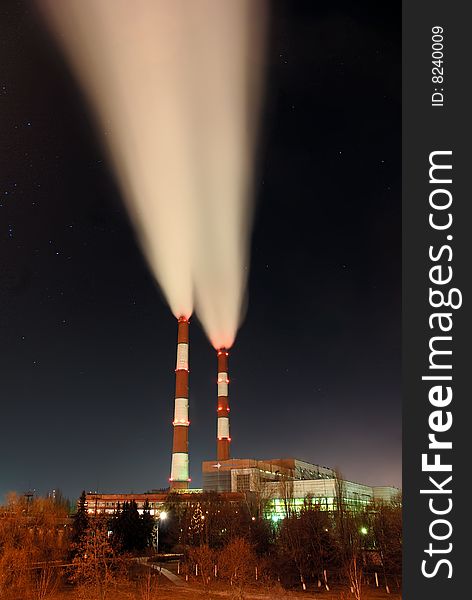 Columns of Smoke out of the factory in Kiev, Ukraine